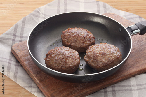 Meat rissoles on the frying pan