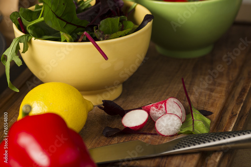 Bowl of fresh herbs and salad ingredients
