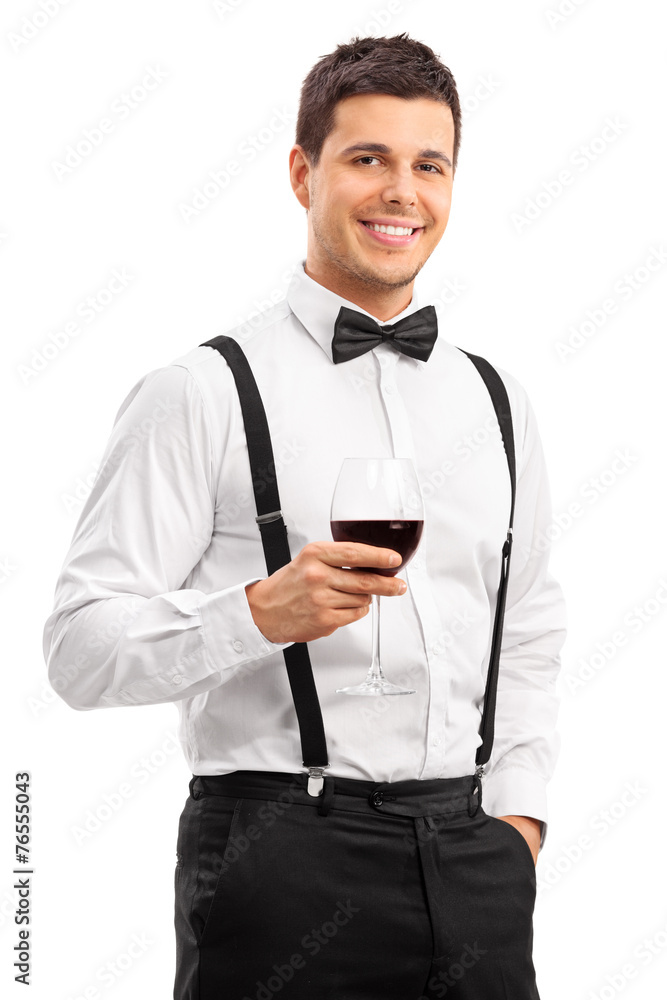 Handsome young guy drinking red wine Handsome young guy drinking red wine