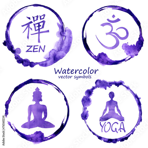 Watercolor set of yoga and buddhism icons