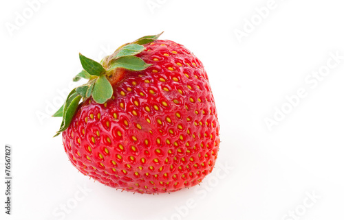 fresh one strawberry with leaf isolated on white
