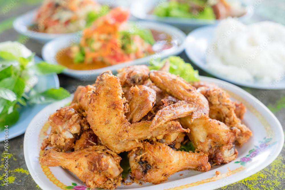 close up fried chicken