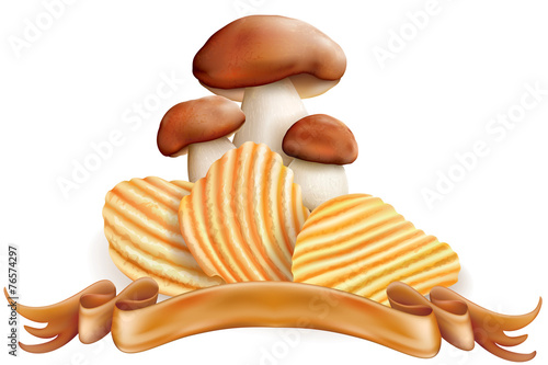 Potato chips and white mushrooms