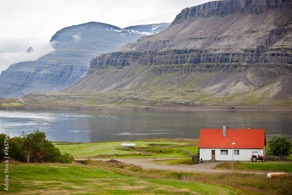 Typical Farm House at Icelandic Fjord Coast