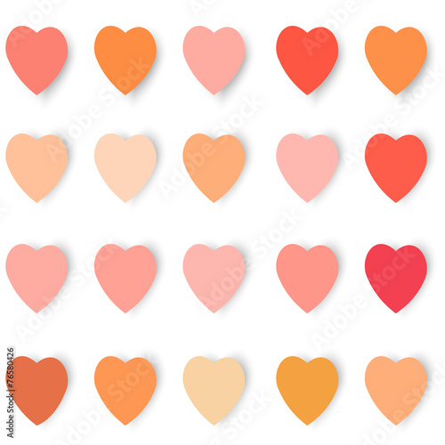 hearts with shadows in different colors, vector background