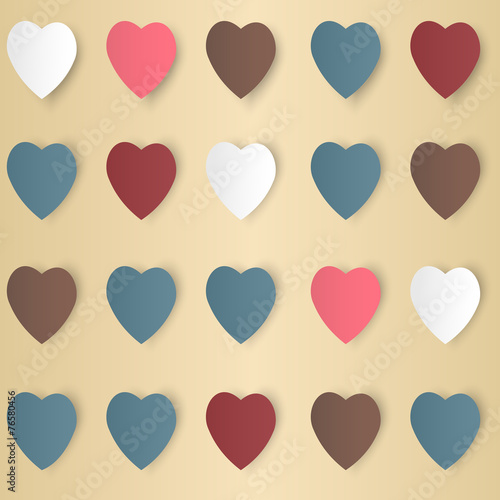 hearts with shadows in different colors, vector background