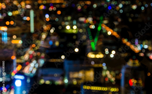 Abstract circular bokeh of cityscape at twilight time