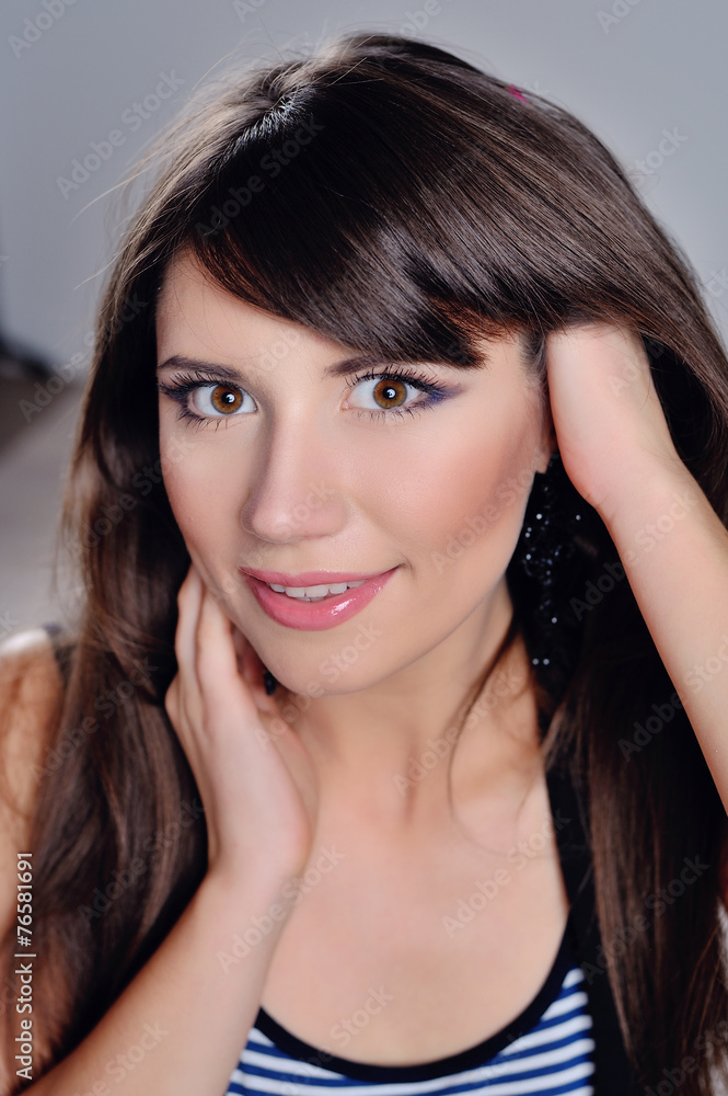 Beautiful woman with long brown hair Beautiful woman with long brown hair