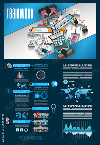 Infographic teamwork and brainstorming with Flat style.