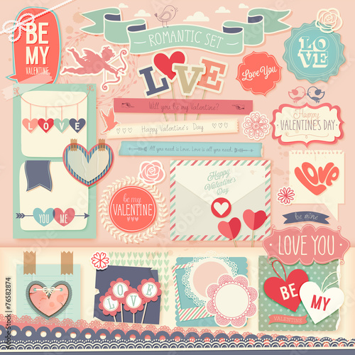 Valentine`s Day scrapbook set - decorative elements