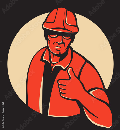 Construction Worker Thumbs Up Retro