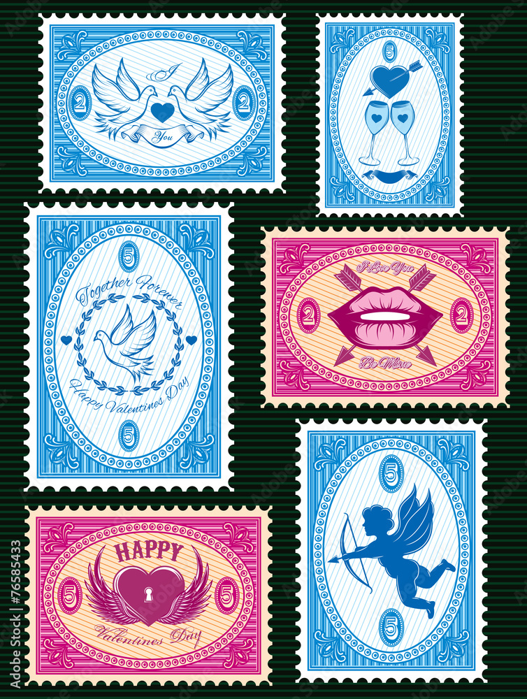set vector stamps for love cards for Valentines Day set vector stamps for love cards for Valentines Day