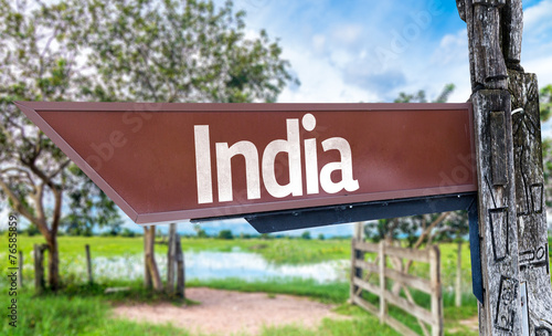 India wooden sign with rural background