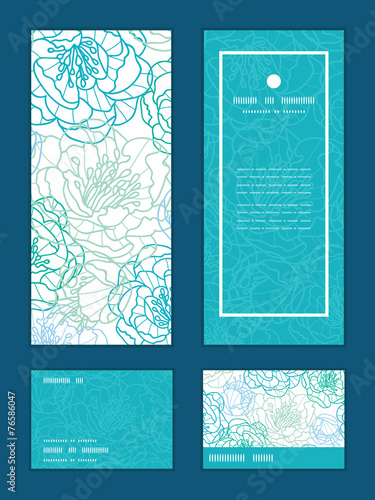 Vector blue line art flowers vertical frame pattern invitation