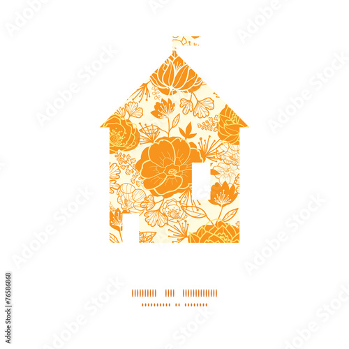 Vector golden art flowers house silhouette pattern frame