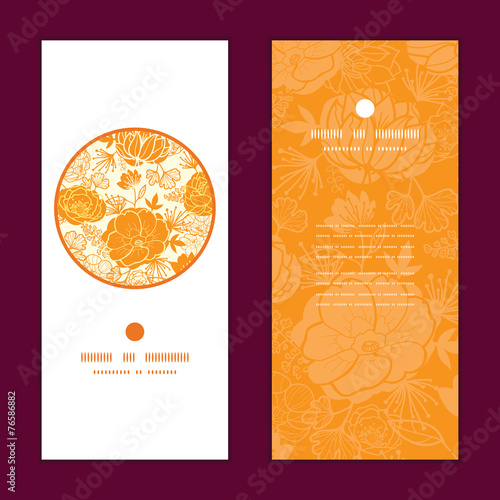 Vector golden art flowers vertical round frame pattern