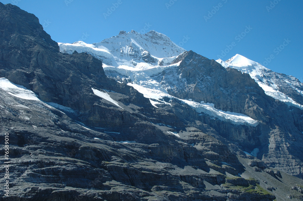 Peaks nearby Jungfraujoch pass in Alps in Switzerland
