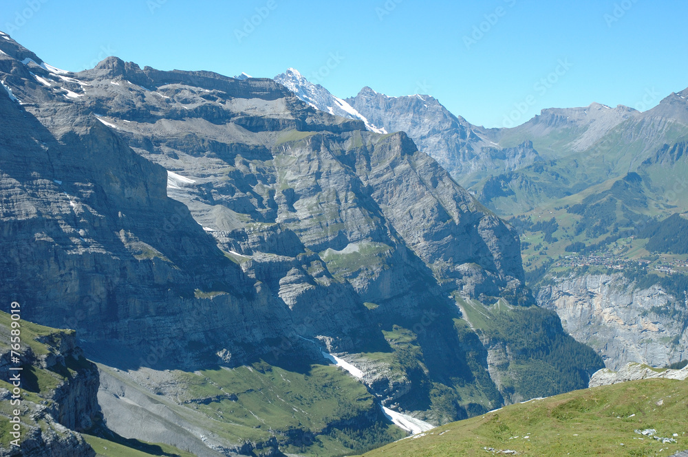 Peaks nearby Kleine Scheidegg in Alps in Switzerland