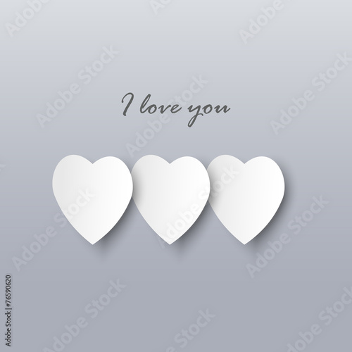 Hearts with shadows in different colors, vector Valentine's card