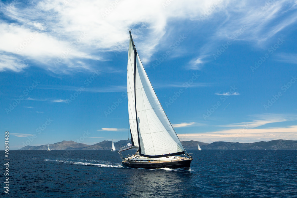 Sailing yacht boat on ocean water, outdoor lifestyle. Luxury.