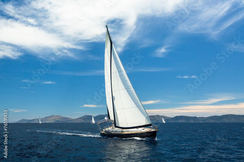 Sailing yacht boat on ocean water, outdoor lifestyle. Luxury.