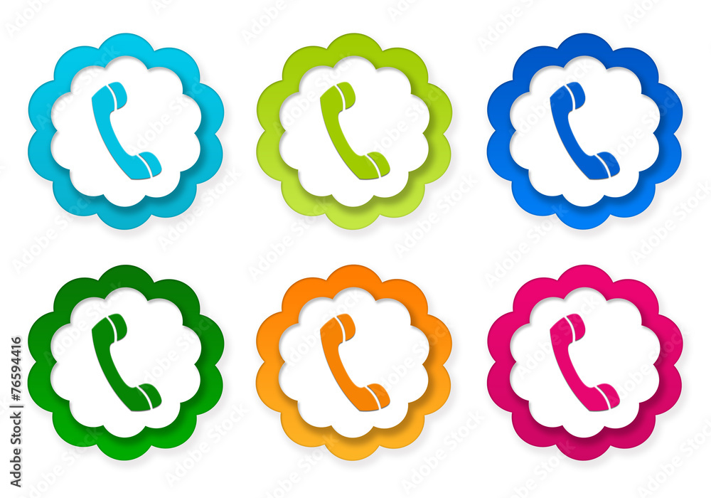 Set of colorful stickers icons with phone symbol Set of colorful stickers icons with phone symbol