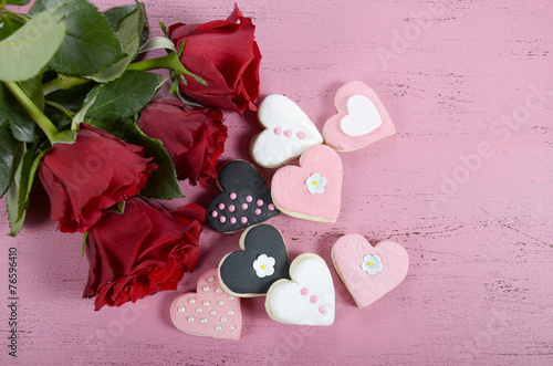 Fototapeta Naklejka Na Ścianę i Meble -  Romantic Valentine heart shape cookies