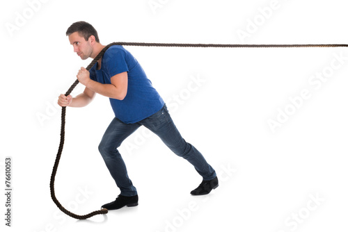 Slika na platnu Portrait Of A Man Pulling Rope