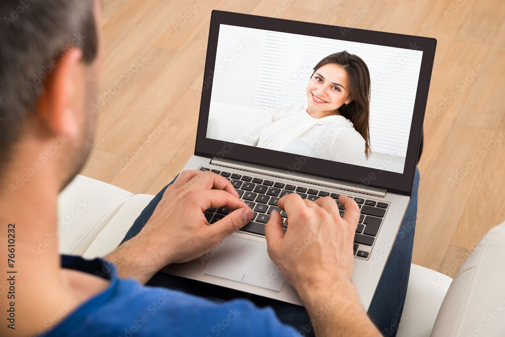 Man Having A Videochat With Woman Man Having A Videochat With Woman