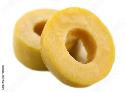 Cut olive rings isolated on white