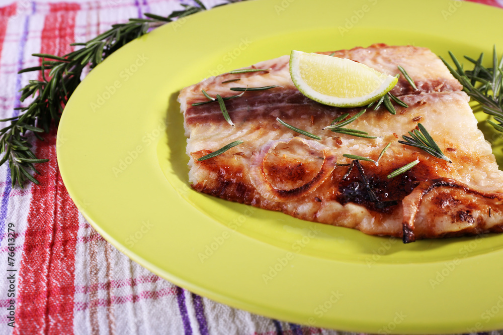 Dish of Pangasius fillet with rosemary and lime Dish of Pangasius fillet with rosemary and lime