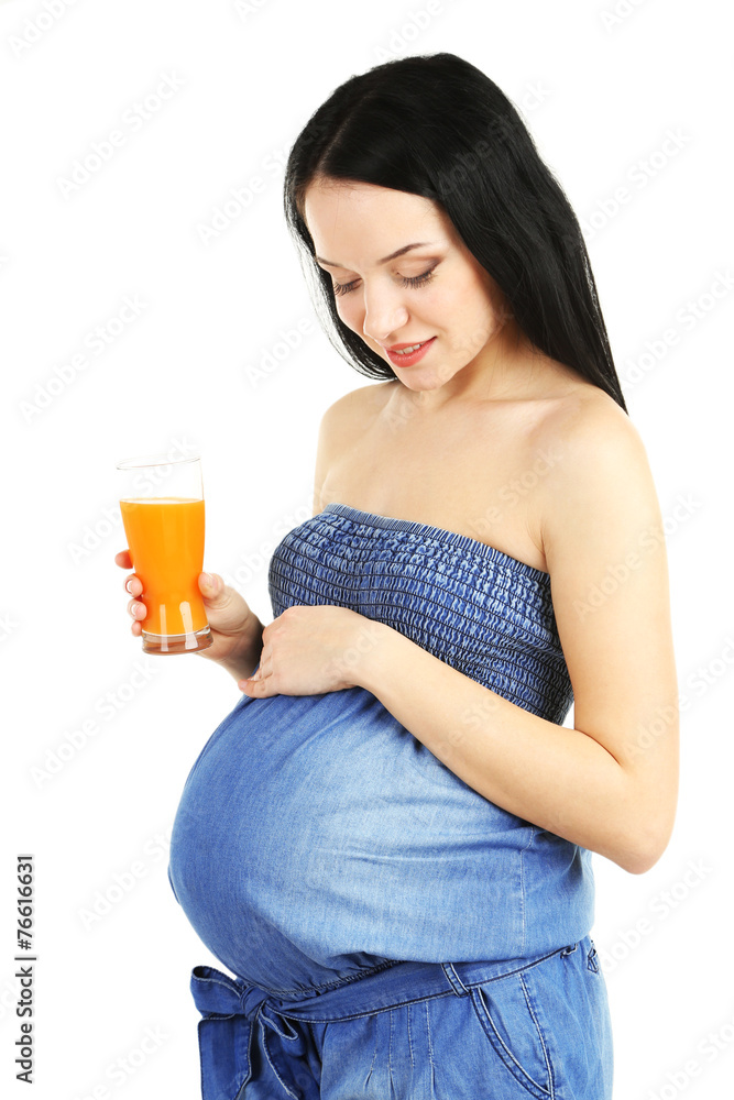 Beautiful young pregnant woman with glass of fresh juice Beautiful young pregnant woman with glass of fresh juice