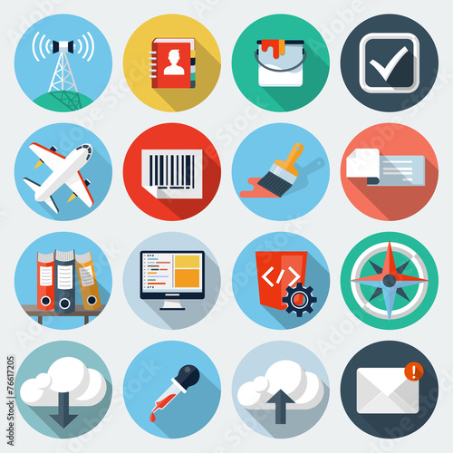 Flat Icons with long shadow, set 10