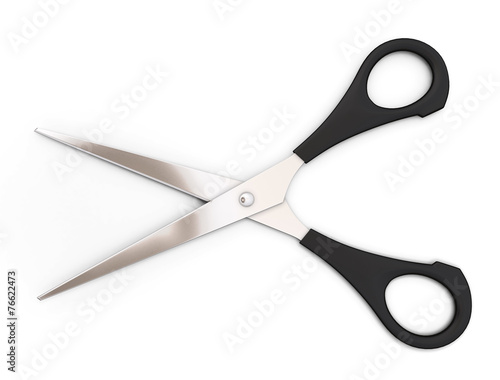 Open scissors on a white background.