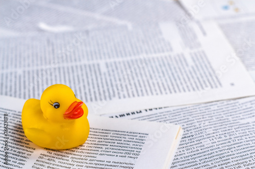 hoax symbol with rubber duck and paper
