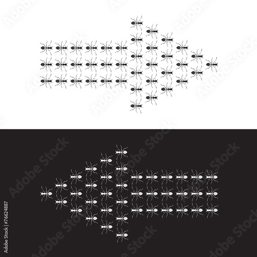 Vector images of ants to form an arrow.