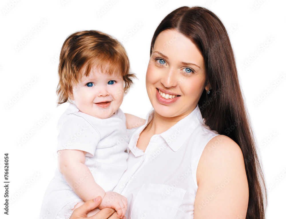 Portrait happy family mother with her little baby Portrait happy family mother with her little baby
