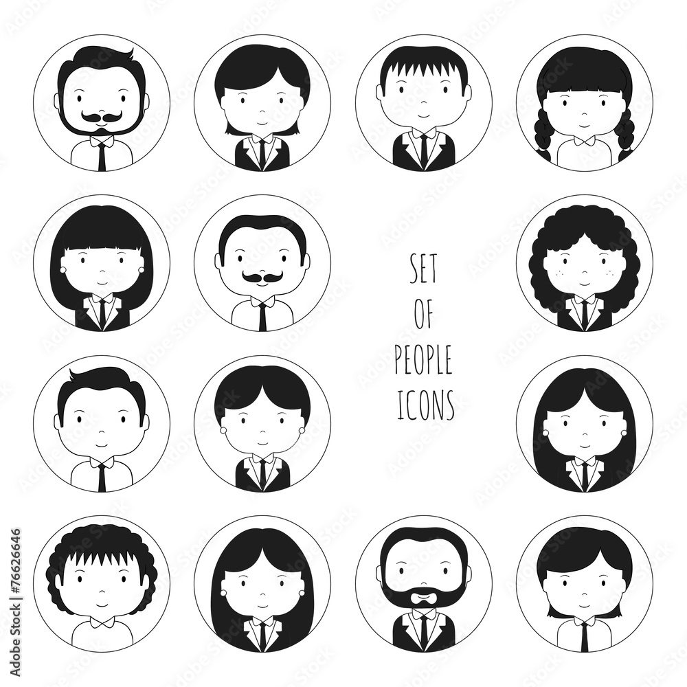 Set of monochrome silhouette office people icons. Businessman