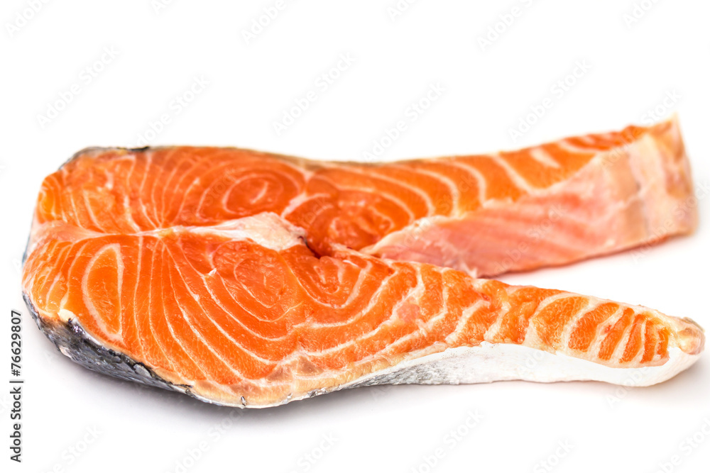 Raw Salmon Red Fish Steak isolated on White Raw Salmon Red Fish Steak isolated on White