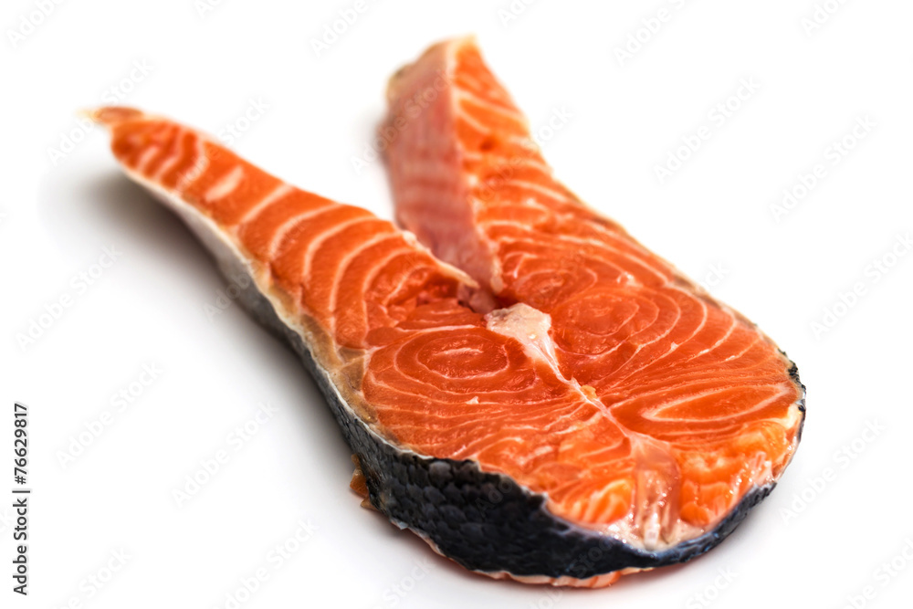 Raw Salmon Red Fish Steak isolated on White Raw Salmon Red Fish Steak isolated on White