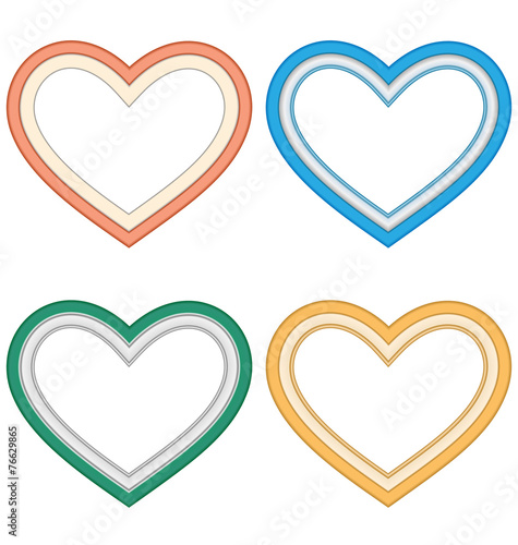 Four hearts love frames isolated on white background