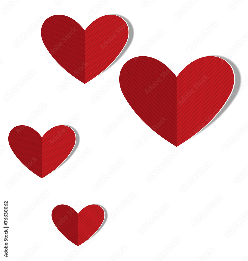 Red cardboard hearts with word love isolated on white background
