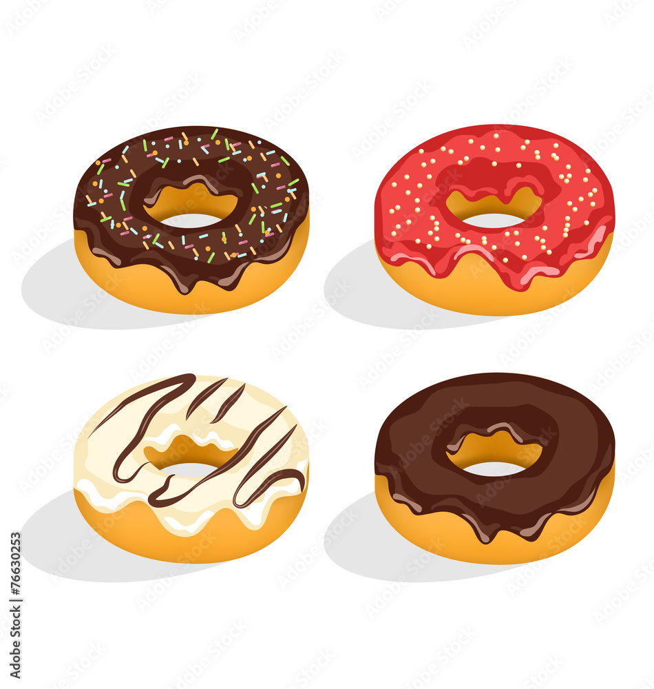 Four donuts with glazed isolated on white background Four donuts with glazed isolated on white background
