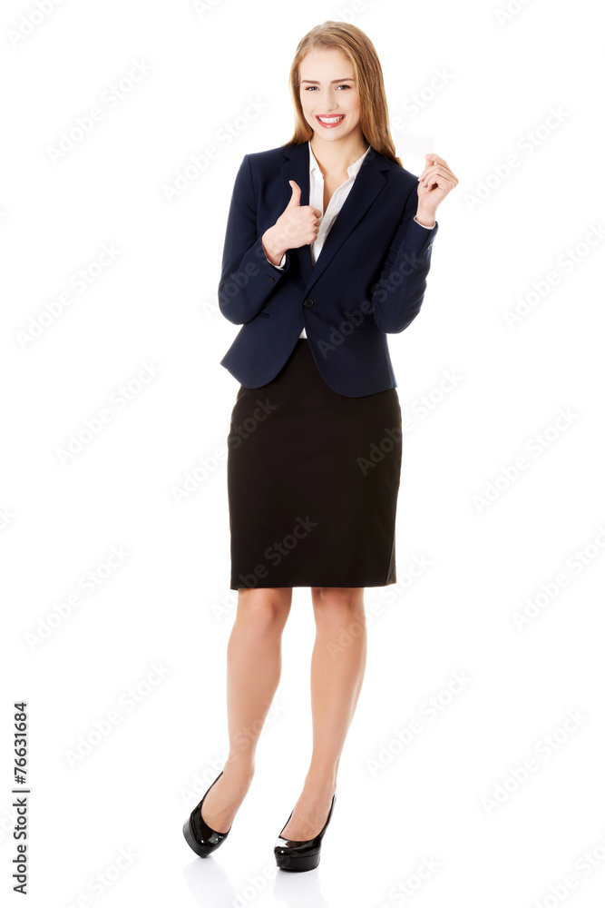 Beautiful smiling businesswoman with businesscard Beautiful smiling businesswoman with businesscard