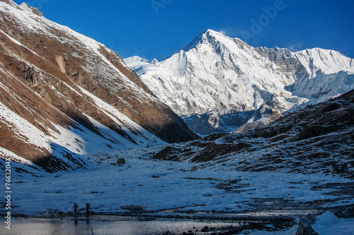 Hiker on the trek in Himalayas, Khumbu valley, Nepal