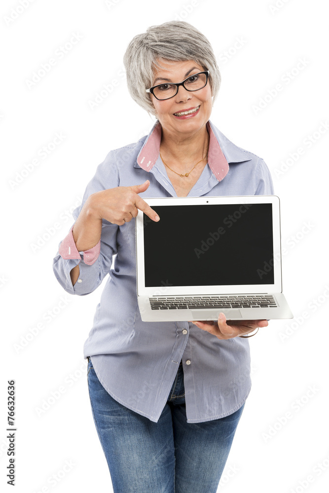 Elderly woman showing something on a laptop Elderly woman showing something on a laptop
