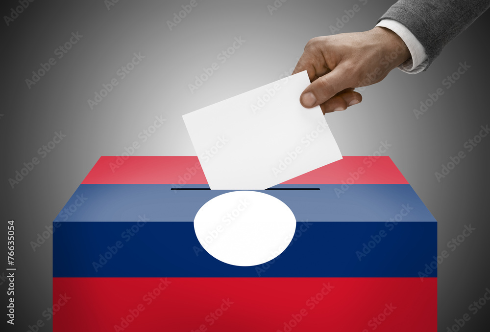Ballot box painted into national flag colors - Laos Ballot box painted into national flag colors - Laos
