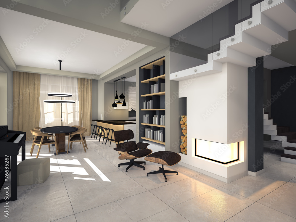 modern interior in soothing tones 3D rendering modern interior in soothing tones 3D rendering