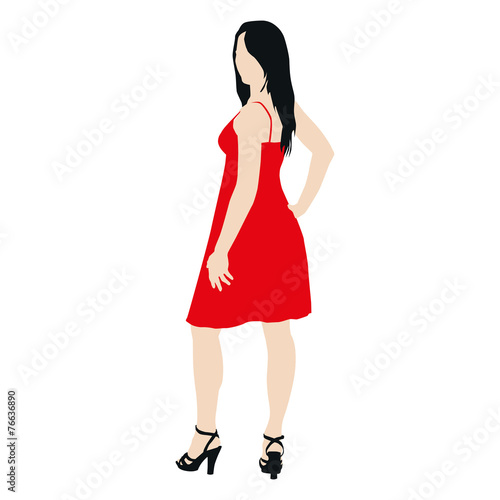 Young slim woman in red dress