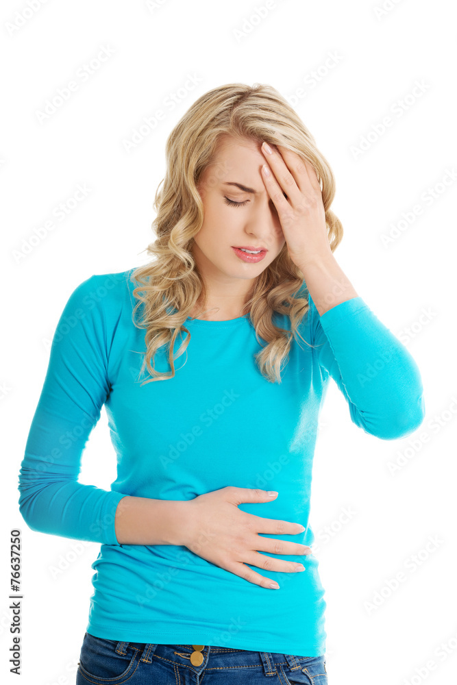 Sick woman about to throw up
